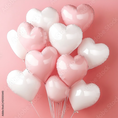 Festive Heart-Shaped Balloons in Pink and White for Valentine's Day Decoration photo