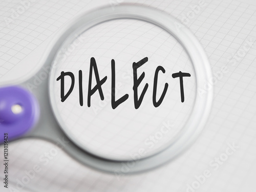 DIALECT title text through a magnifying glass on a notepad background photo