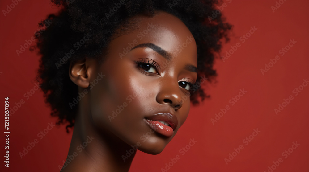 Fototapeta premium young black woman wearing natural makeup, flawless skin, makeup or skincare concept, makeup, natural, dermatology, skincare, flawless skin, beautiful black woman with flawless skin