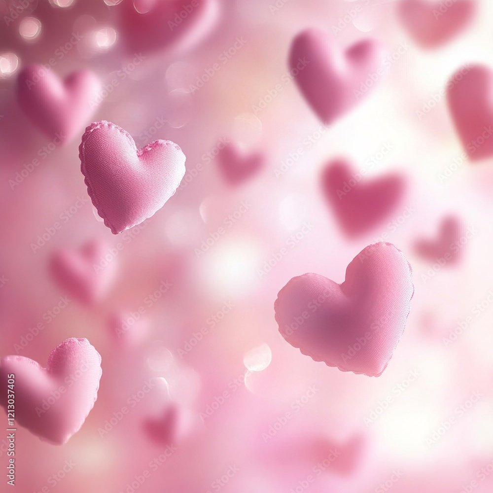 Obraz premium Soft Pink Hearts Floating on Dreamy Background for Love and Romance Concept, Abstract Valentine’s Day Theme, Gentle Pastel Color Palette