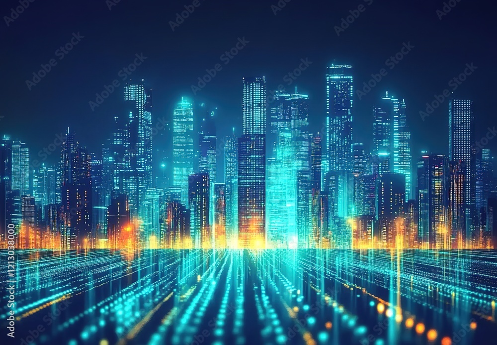 Digital cityscape with glowing data streams and futuristic buildings at night, symbolizing the power of big data in digital marketing. Digital cityscape with glowing data streams and futuristic buildings at night, symbolizing the power of big data in digital marketing.
