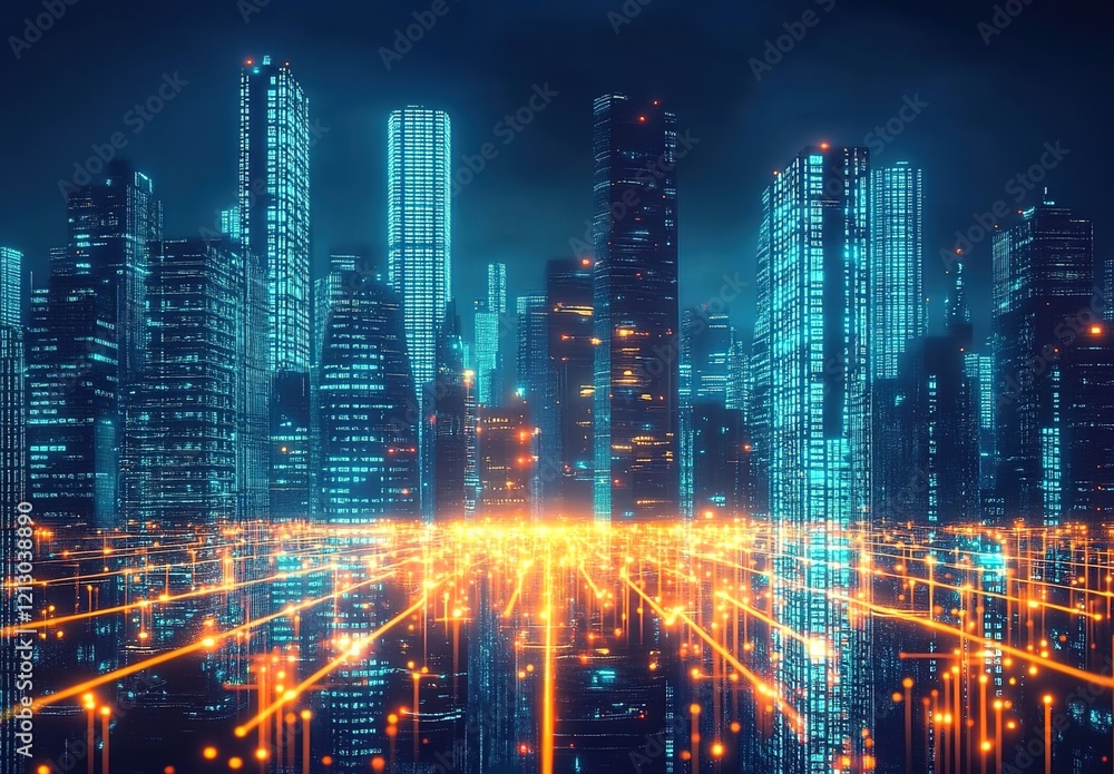 Digital cityscape with glowing data streams and futuristic buildings at night, symbolizing the power of big data in digital marketing. Digital cityscape with glowing data streams and futuristic buildings at night, symbolizing the power of big data in digital marketing.