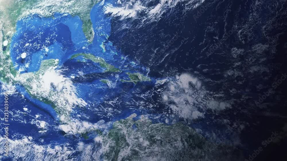 Zooming in on Santo Domingo, Dominican Republic frome space - Perfect for Travel Intros and Backgrounds. Realistic 3D Animation.