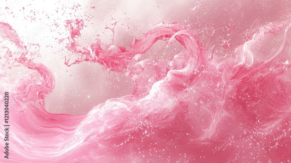 Fototapeta premium Pink liquid splashing, swirling, and flowing on light background.