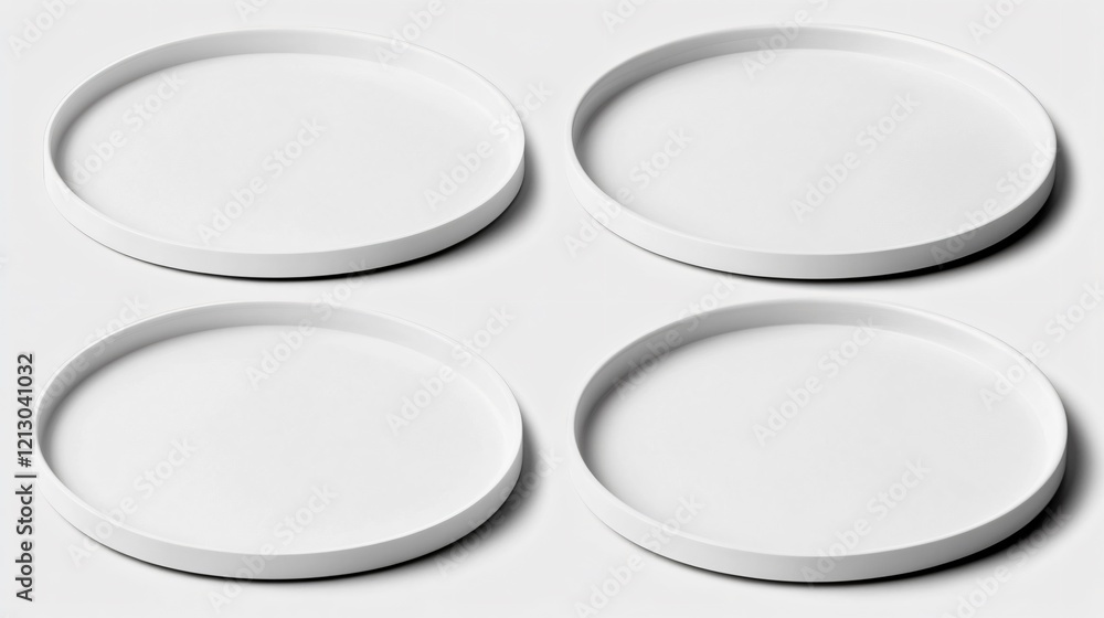 Four White Round Trays Mockup Minimalist Design Four White Round Trays Mockup Minimalist Design