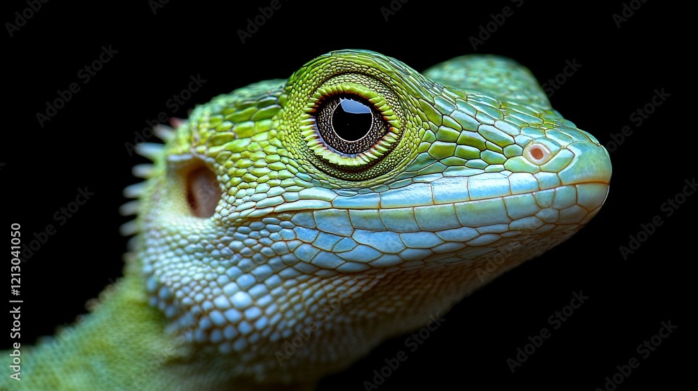 Obraz premium Magnificent Green Lizard Close-Up: A Stunning Portrait of Nature's Beauty