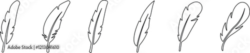 Bird feather icons set. Simple black symbols with different feathers from bird wings. line style vector for apps website isolated on transparent background