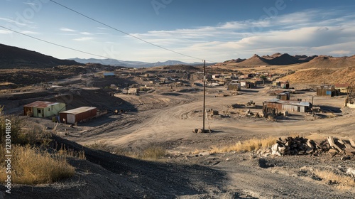 A wide-angle view of a remote mining village, with workers living in close proximity to the mining operations. --ar 16:9 --v 6.1 Job ID: 5c3b5872-178a-4632-96c0-5a271fa95b33 photo