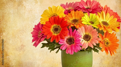 Vibrant Gerbera Daisies Bouquet in Green Vase