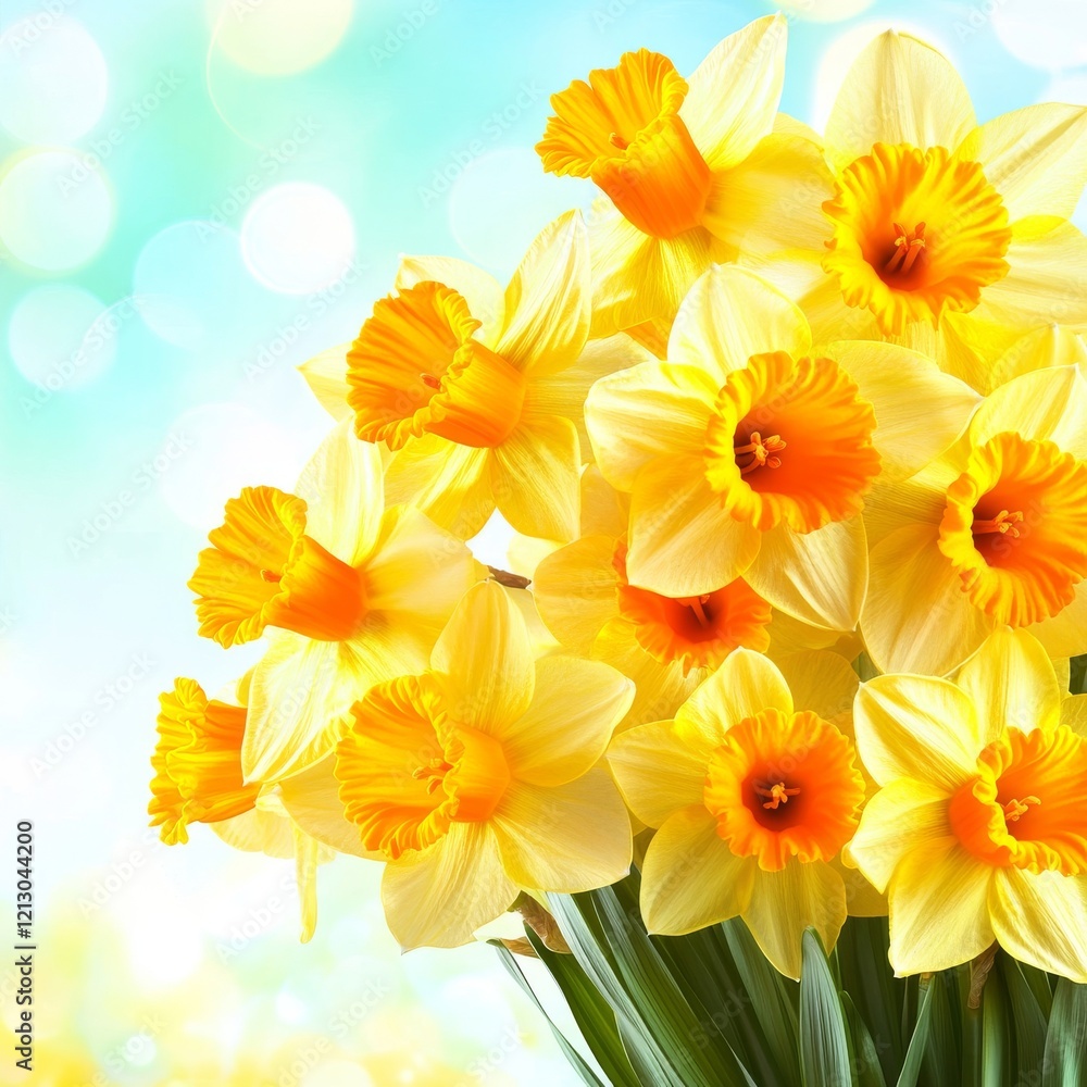 A springtime landscape adorned with yellow narcissus blooms A springtime landscape adorned with yellow narcissus blooms