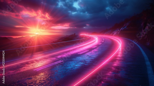 Abstract Speed light trails effect path, fast moving neon futuristic technology background, future virtual reality, motion effect, curve of neon bright, highway speed light