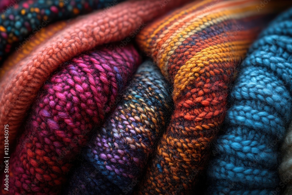 extreme closeup of handknitted merino wool showing intricate stitch patterns rich jewel tones with metallic threads extreme closeup of handknitted merino wool showing intricate stitch patterns rich jewel tones with metallic threads