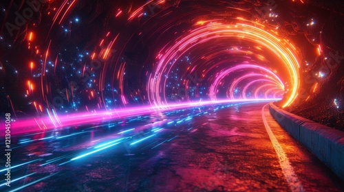 Abstract Speed light trails effect path, fast moving neon futuristic technology background, future virtual reality, motion effect, curve of neon bright, highway speed light