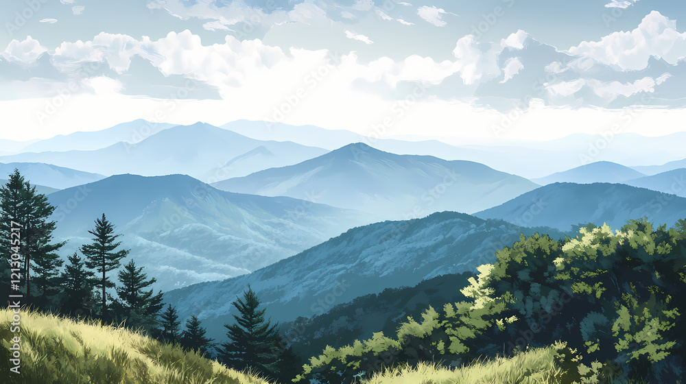 Obraz premium Mountains blue ridge parkway nc. Majestic Ridge. Illustration
