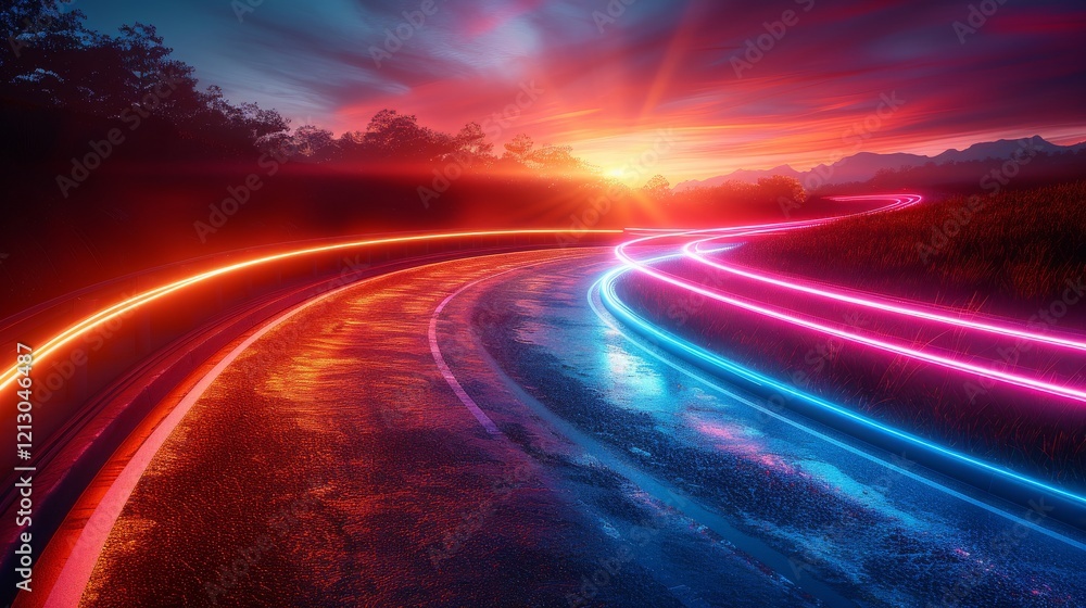 Abstract Speed light trails effect path, fast moving neon futuristic technology background, future virtual reality, motion effect, curve of neon bright, highway speed light Abstract Speed light trails effect path, fast moving neon futuristic technology background, future virtual reality, motion effect, curve of neon bright, highway speed light