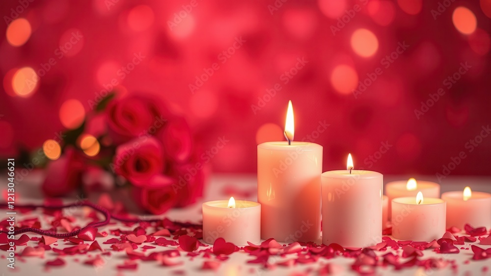 Romantic background with candles and rose petals. Romantic background with candles and rose petals.