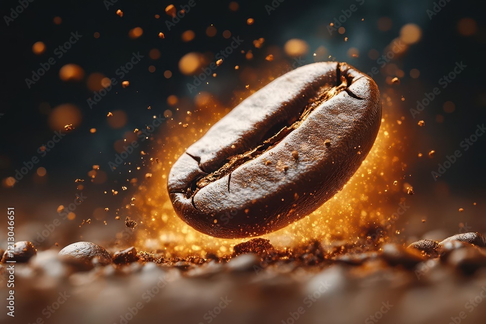 extreme macro shot of coffee bean with textural detail rich browns aromatic particles dancing in dramatic lighting extreme macro shot of coffee bean with textural detail rich browns aromatic particles dancing in dramatic lighting