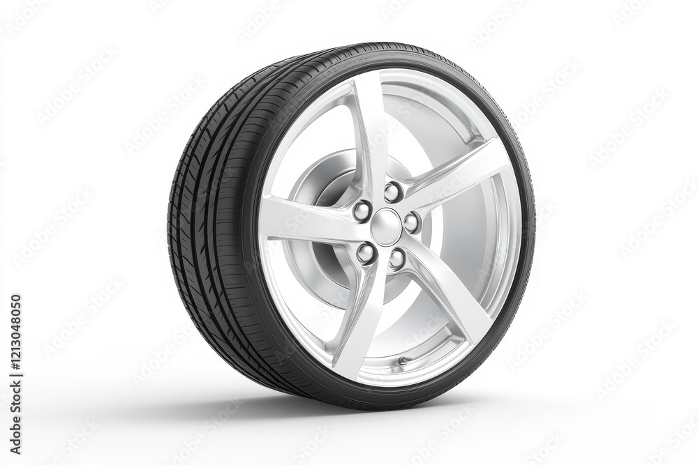 Alloy Wheel and Tire Stock Photo - A single alloy wheel with a black tire, isolated on white background. Perfect for automotive websites or publications. Alloy Wheel and Tire Stock Photo - A single alloy wheel with a black tire, isolated on white background. Perfect for automotive websites or publications.