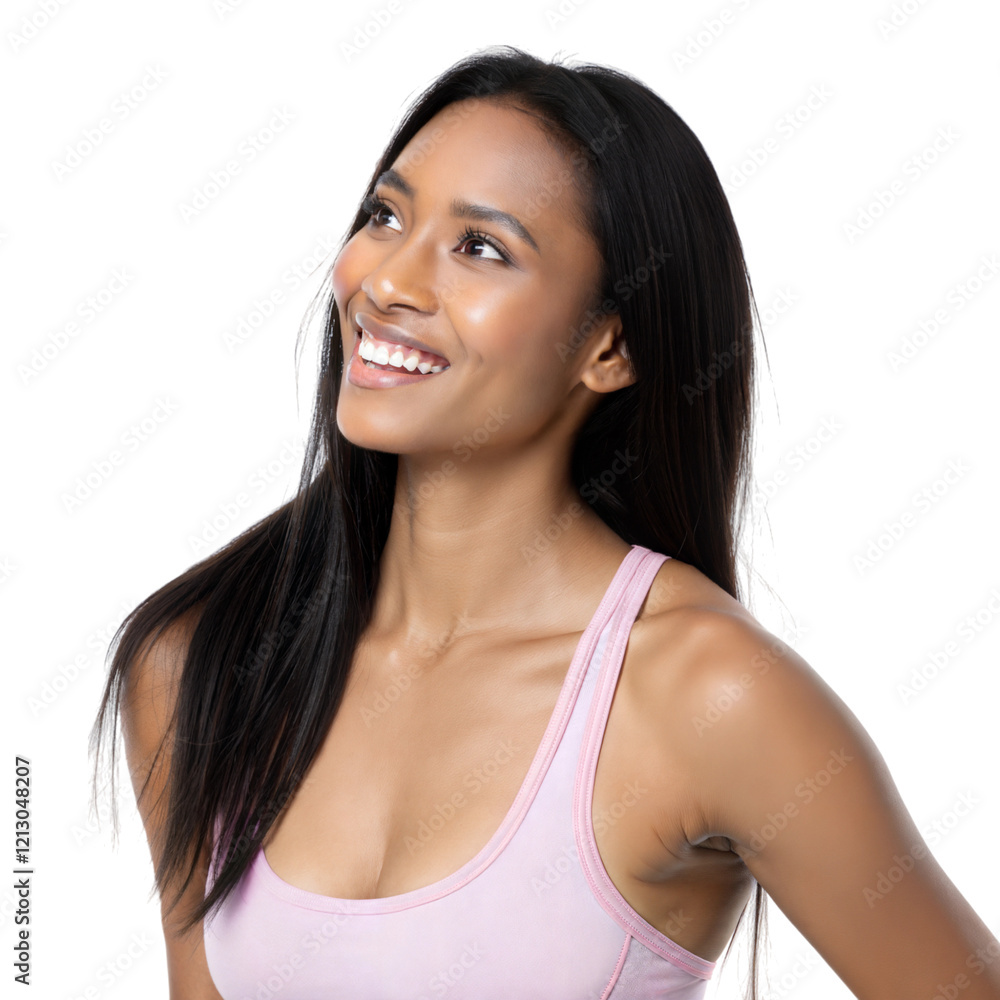 Healthy female model with glowing skin smiling in studio beauty portrait bright environment, isolated on white or transparent background Healthy female model with glowing skin smiling in studio beauty portrait bright environment, isolated on white or transparent background