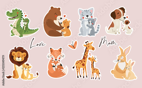 Mom and baby animals stickers, mother day stickers, cute animals