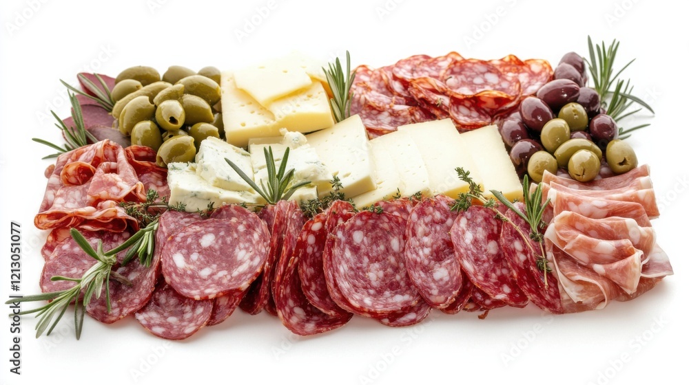 A platter of charcuterie featuring a variety of cured meats, cheeses, and olives A platter of charcuterie featuring a variety of cured meats, cheeses, and olives