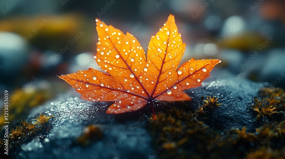 Autumnal Serenity: A Dew-Kissed Maple Leaf Autumnal Serenity: A Dew-Kissed Maple Leaf