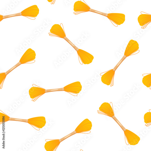 Vector seamless pattern with yellow color threads isolated on white background.
