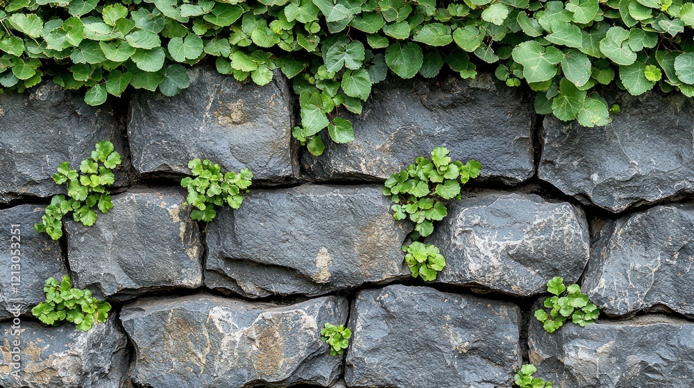 Vines growing on a dark stone wall, creating a natural backdrop. Vines growing on a dark stone wall, creating a natural backdrop.