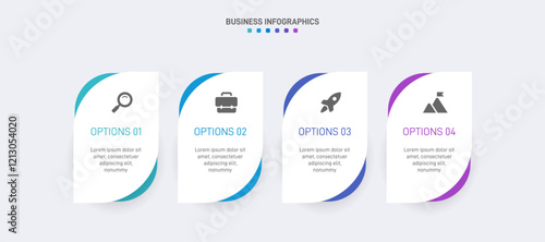 Horizontal progress bar featuring 4 arrow-shaped elements, symbolizing the four stages of business strategy and progression. Clean timeline infographic design template. Vector for presentation