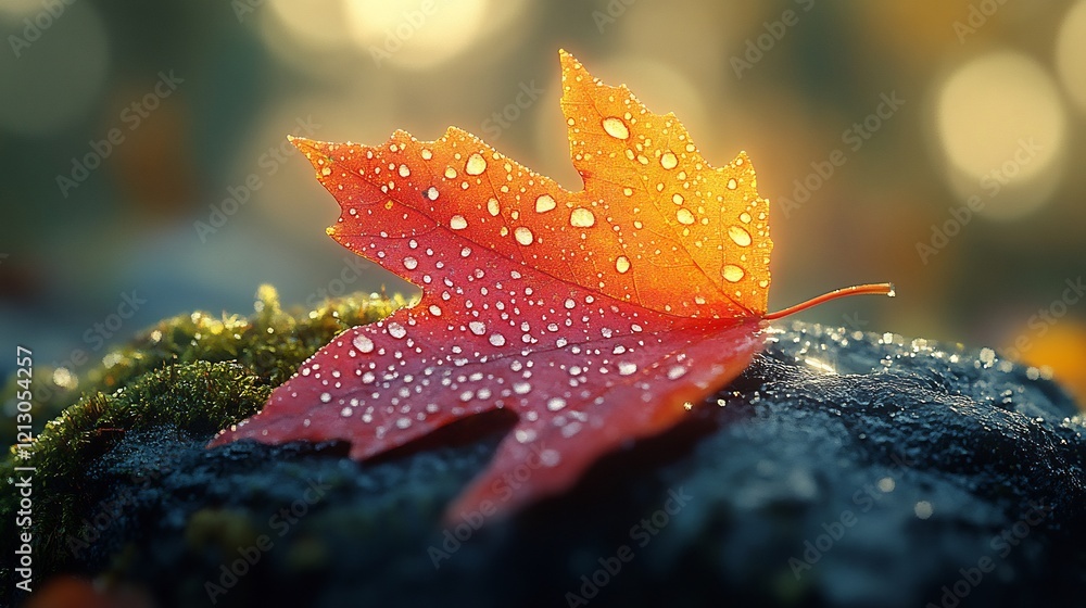 Autumnal Serenity: A Dew-Kissed Maple Leaf Autumnal Serenity: A Dew-Kissed Maple Leaf