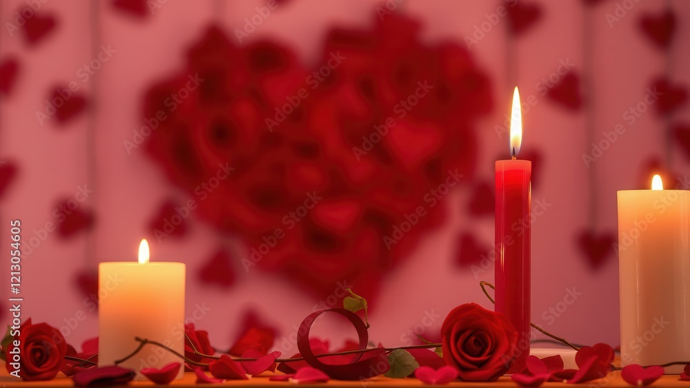 Romantic background with candles and rose petals. Romantic background with candles and rose petals.
