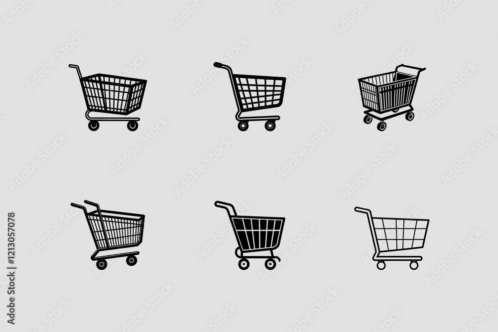 Shopping cart silhouette set Shopping cart silhouette set