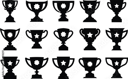 Trophy cup award icon in flat set. vector for apps or website logo Winner sport championship ceremony label, first place prize, victory sign icon design isolated on transparent background