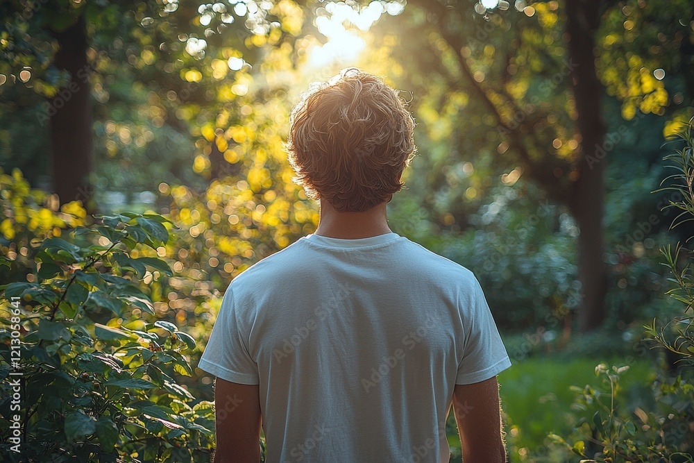Fototapeta premium Man relishing serenity in a sunlit garden