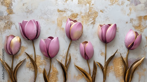 Elegant white tulips arranged artistically against a textured gold and cream background, perfect for spring decor