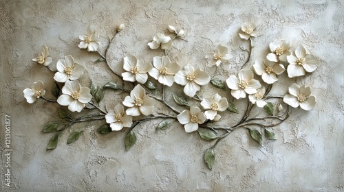 Elegant white tulips arranged artistically against a textured gold and cream background, perfect for spring decor