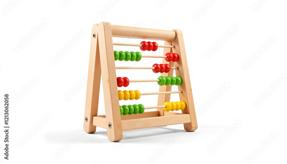 Wooden abacus with colorful beads on a white background Wooden abacus with colorful beads on a white background