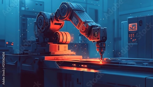 Wallpaper Mural Robotic arm welding metal in futuristic factory. Torontodigital.ca