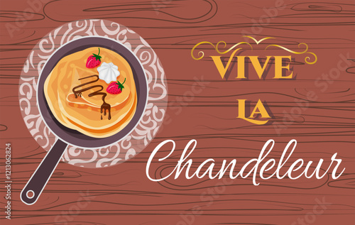 Crêpes - Illustrations around the feast of Candlemas - Crêpes and toppings.It's Candlemas! Banner - Illustrations and title around crepes in French."C'est Chandeleur