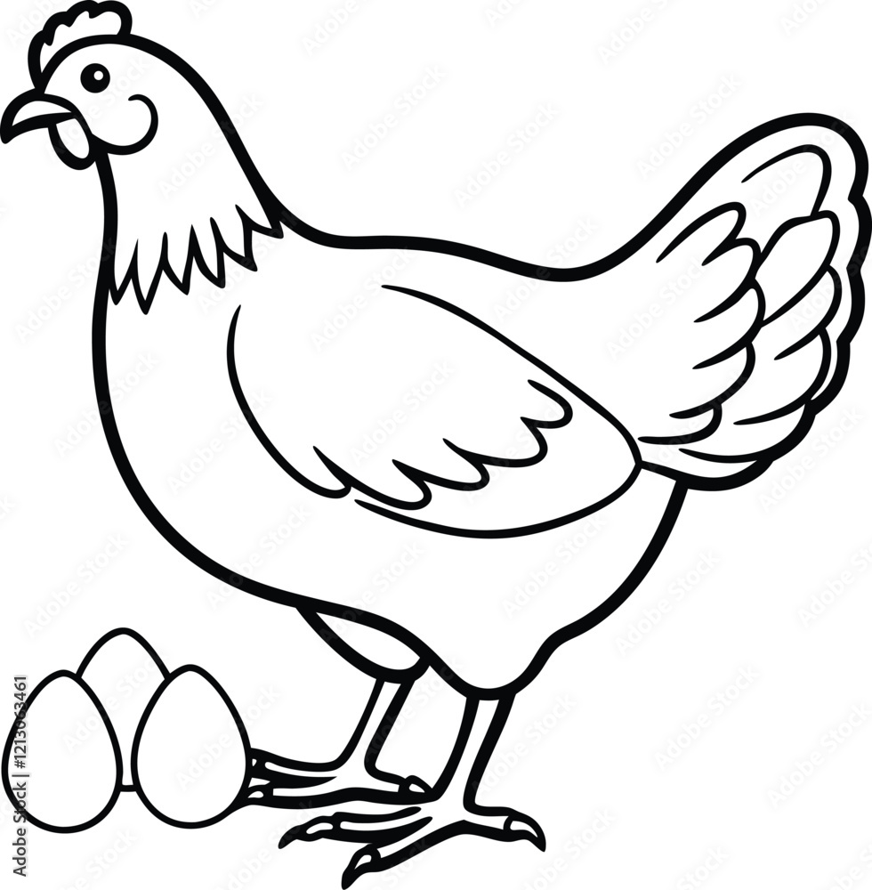 black and white farm chicken with eggs black and white farm chicken with eggs