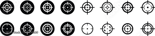 Target destination icon set in flat line style. Vector for apps or web shooting sniper rifle target circle logo for a gun sight and a focus sign Crosshairs Bullseye isolated on transparent background