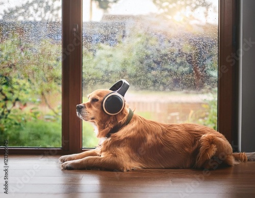 dog sitting on the porch photo