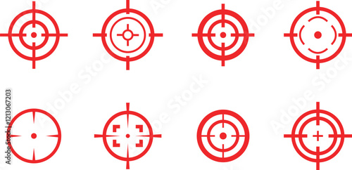 Target destination icon set in line style. Vector for apps or web shooting sniper rifle target circle logo for a gun sight and a focus sign Crosshairs Bullseye isolated on transparent background