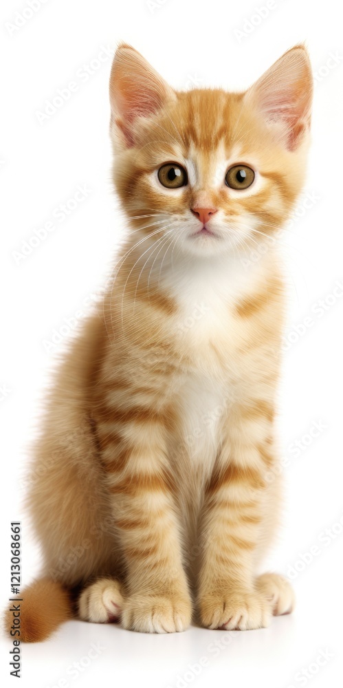 Adorable Orange Kitten Sitting in Isolation: Perfect Pose of Small Felino Pet with Striking Orange Fur Adorable Orange Kitten Sitting in Isolation: Perfect Pose of Small Felino Pet with Striking Orange Fur