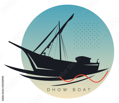 Traditional wooden Sail Boat - Dhow Boat - Stock Illustration