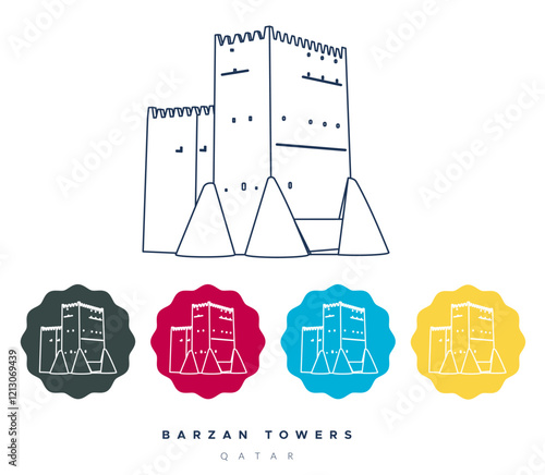 Barzan Towers - Umm Salal Mohammed Fort Towers - Stock Illustration