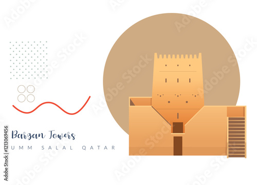 Barzan Towers - Umm Salal Mohammed Fort Towers - Stock Illustration