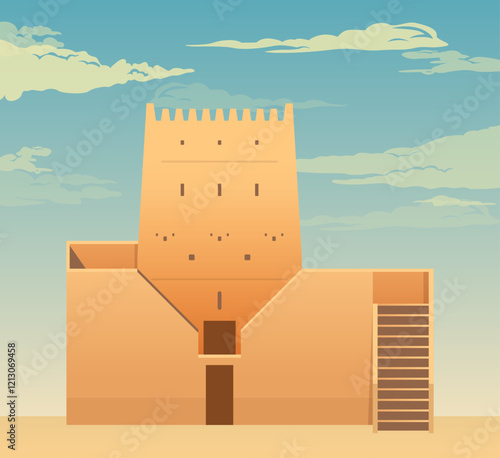 Barzan Towers - Umm Salal Mohammed Fort Towers - Stock Illustration