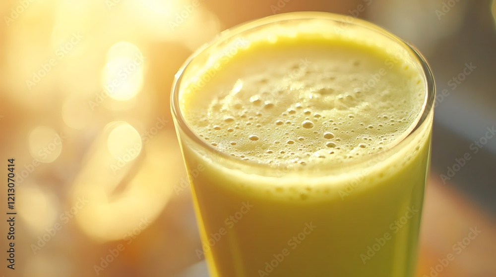 A Glass of Refreshing Green Smoothie in Sunlight A Glass of Refreshing Green Smoothie in Sunlight
