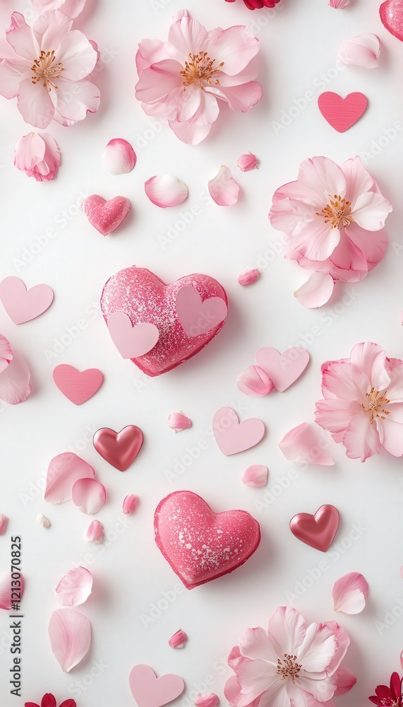 Romantic Pink Heart Shaped Treats Cherry Blossoms Valentine s Day Background Romantic Pink Heart Shaped Treats Cherry Blossoms Valentine s Day Background